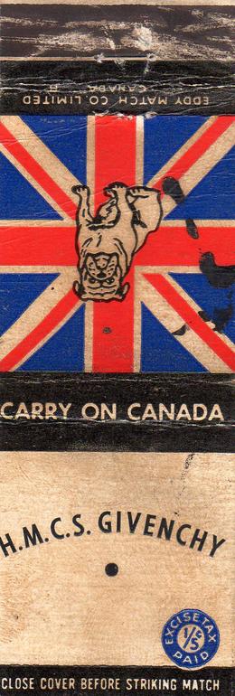 HMCS Givenchy YMCA Canteen Match Book Cover