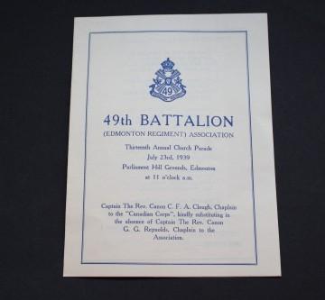 1939 Church Parade Pamphlet  - 49th Loyal Edmonton Regt Association