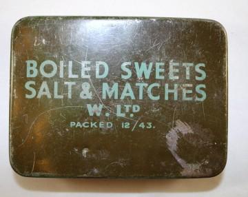 British Boiled Sweets, Salt and Matches Ration Tin  1943