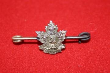 WW1 61st Bn (Winnipeg) Sterling Silver Tie Clip