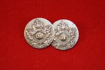 WW1 Sterling Silver 61st Bn  Cuff Link (Winnipeg)