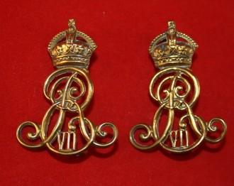 Royal Canadian Regiment Edward VII Cypher Collar Badge Pair