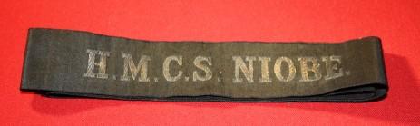 HMCS NIOBE Cap Tally - WW1 - RARE