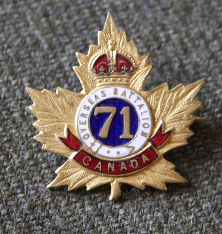 71st Battalion Gilt and Enamel Sweetheart pin