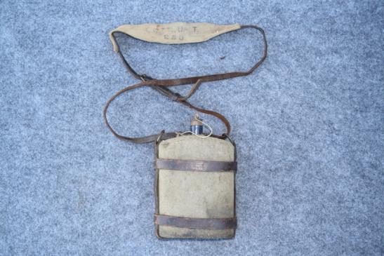 WW1 Canadian canteen with leather carrier and shoulder strap