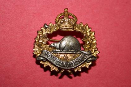 10th Bn (Calgary) Officer Collar Badge - Silver and Gilt