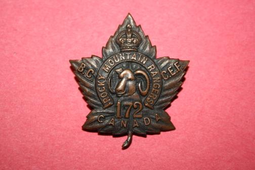 172 Battalion Rocky Mountain Rangers Cap Badge