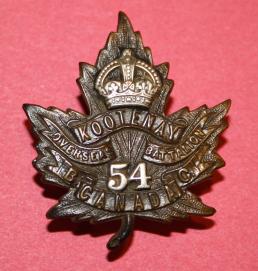 54th Bn Kootenay Officer Cap Badge - Tiptaft Marked