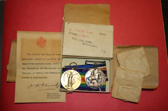 50th Battalion Medals Pair in Box with papers - Pte Gibb  - Munsen, AB