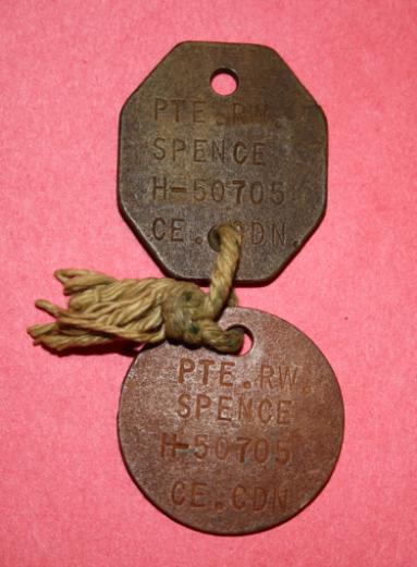 WW2 Canadian Dog Tag Pair - SPENCE - 3 Fld Amb, RCAMC