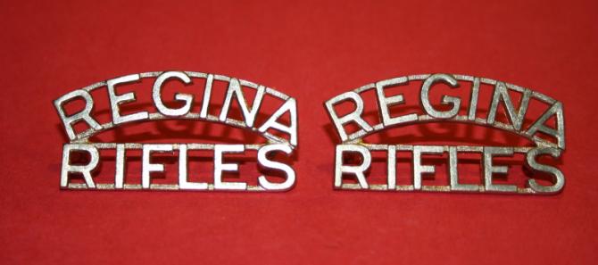 Regina Rifles Regiment Shoulder Titles - White Metal