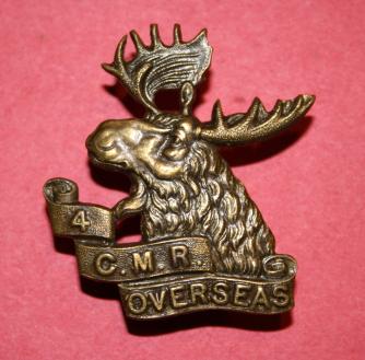 CEF 4 Canadian Mounted Rifles Cap Badge - Single R Type