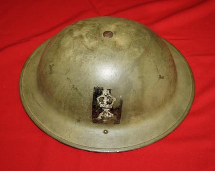 1942 Canadian Mk II Helmet  -  Assistant Instructor badge with shrapnel damage!!