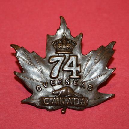 CEF 74th Battalion Cap Badge - Peel and York, Ontario