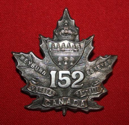 CEF 152nd Weyburn Battalion Officer Silver Cap Badge