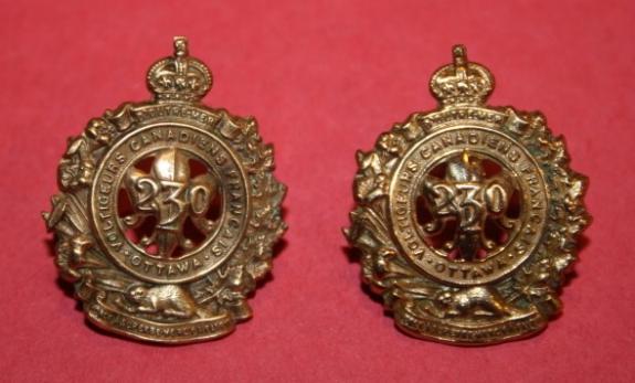 CEF 230th Forestry Battalion Collar Badge Pair - BIRKS 1916