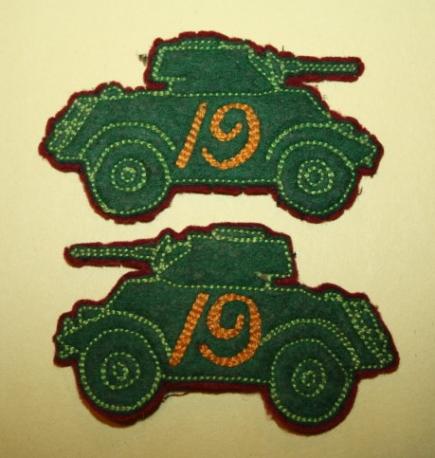 19th Alberta Armoured Car Regiment Staghound Patches - Facing Pair with makers tag