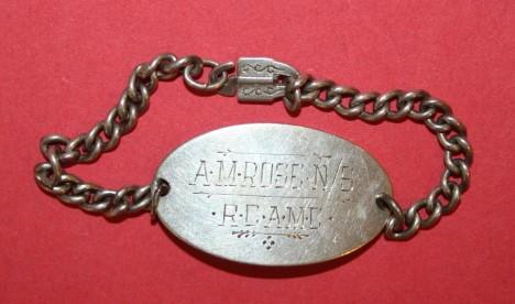 WW2 Nursing Sister A.M Rose- RCAMC ID Bracelet