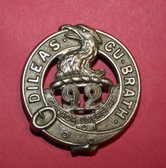 92 Battalion Toronto Highlanders Cap Badge