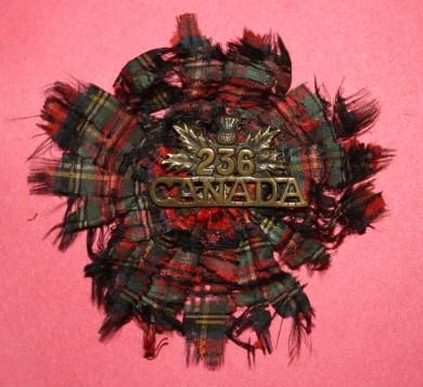 236 Battalion (McLean Kilties) Shoulder Title on Tartan Rosette