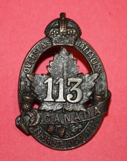 113 Battalion Lethbridge Highlanders Cap Badge