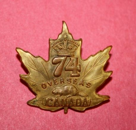 CEF 74 Battalion Officer Gilt Collar Badge