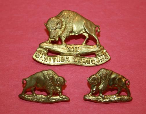 WW2 12th Manitoba Dragoons Cap and Collar Badge set.