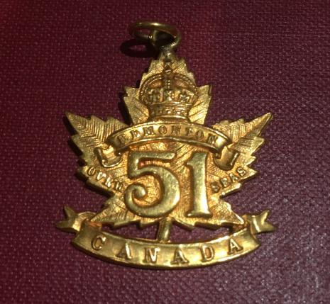  51st Edmonton Battalion Gold Pendant